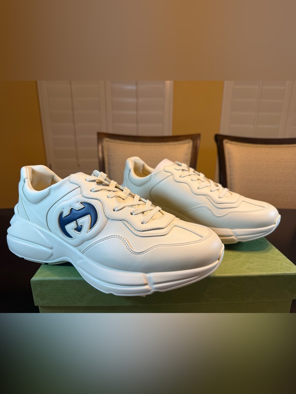 New Authentic Gucci Rhyton GG Logo Sneakers Shoes Ivory Size UK 12.5 / US 13